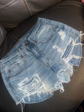American Eagle Outfitters Light Blue Distressed Denim Cutoff Shorts